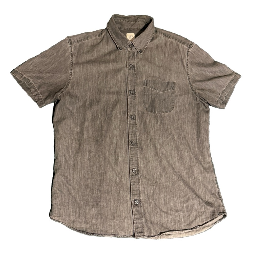 Y2K Vintage GAP Short Sleeve Button-Up – Faded Black/Grey – Men’s M